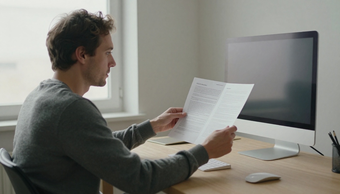 Man comparing two printed document sheets