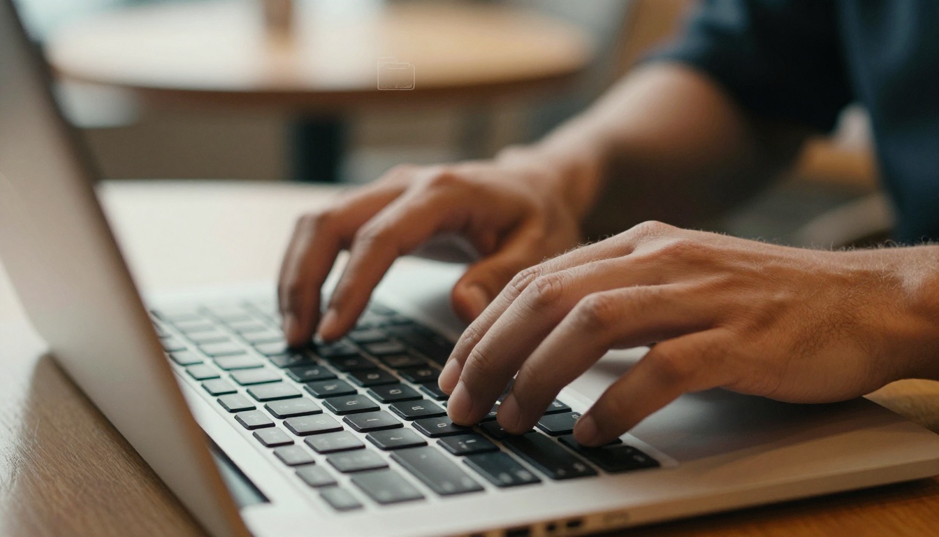 Hands typing on a laptop keyboard