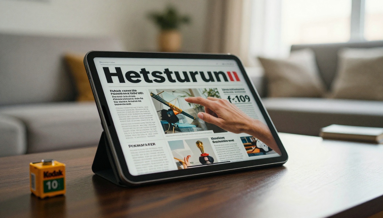 Tablet showing a digital magazine-style publication