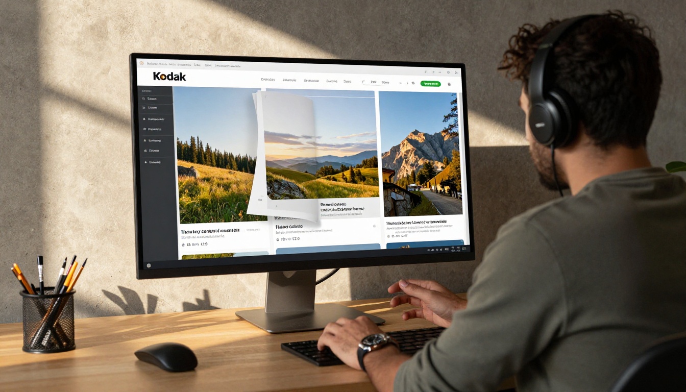 A content marketer reads a digital brochure in flipbook layout on a large monitor A content marketer reads a digital brochure in flipbook layout on a large monitor