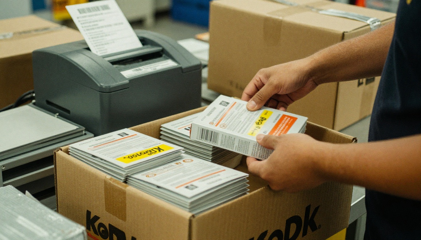 Sales manager packing product samples into a box Sales manager packing product samples into a box
