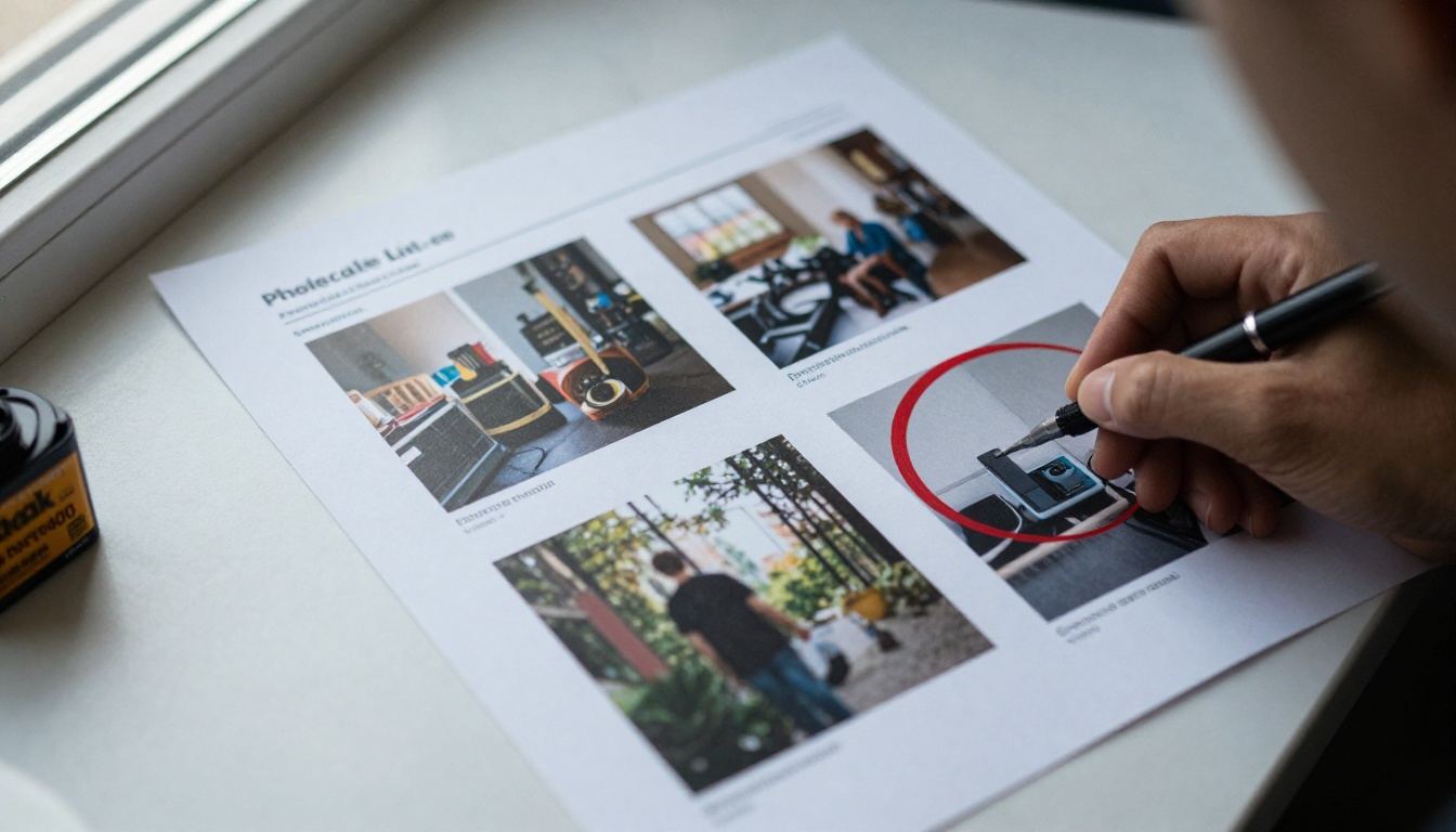 Close-up of a line sheet with blurry product photos next to a sharp one Close-up of a line sheet with blurry product photos next to a sharp one