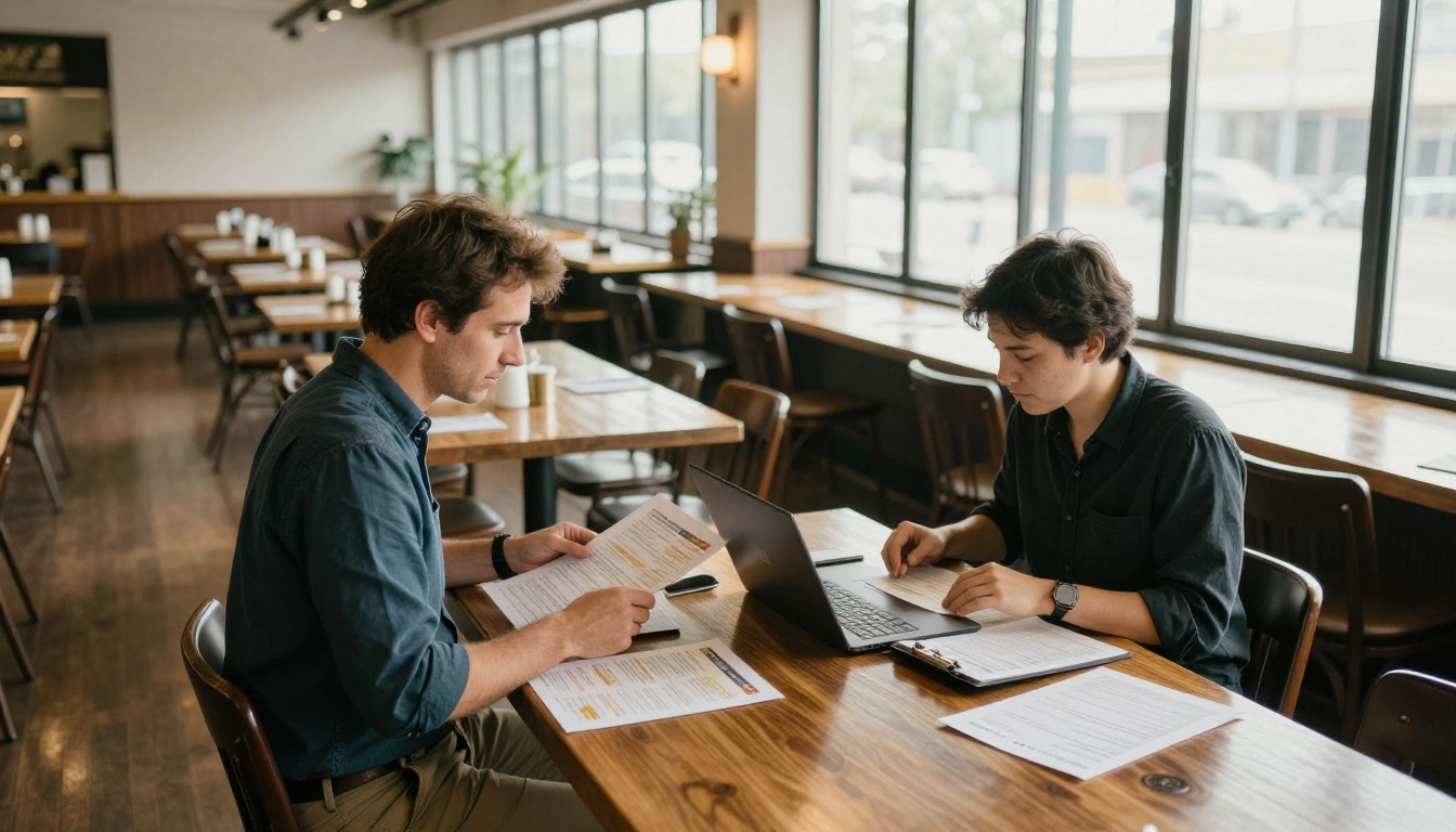 Owner and manager reviewing menus before service