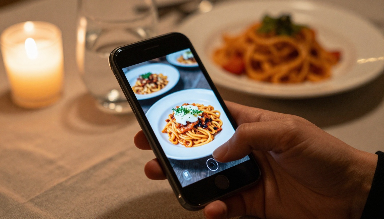 Guest holding a smartphone showing a digital menu