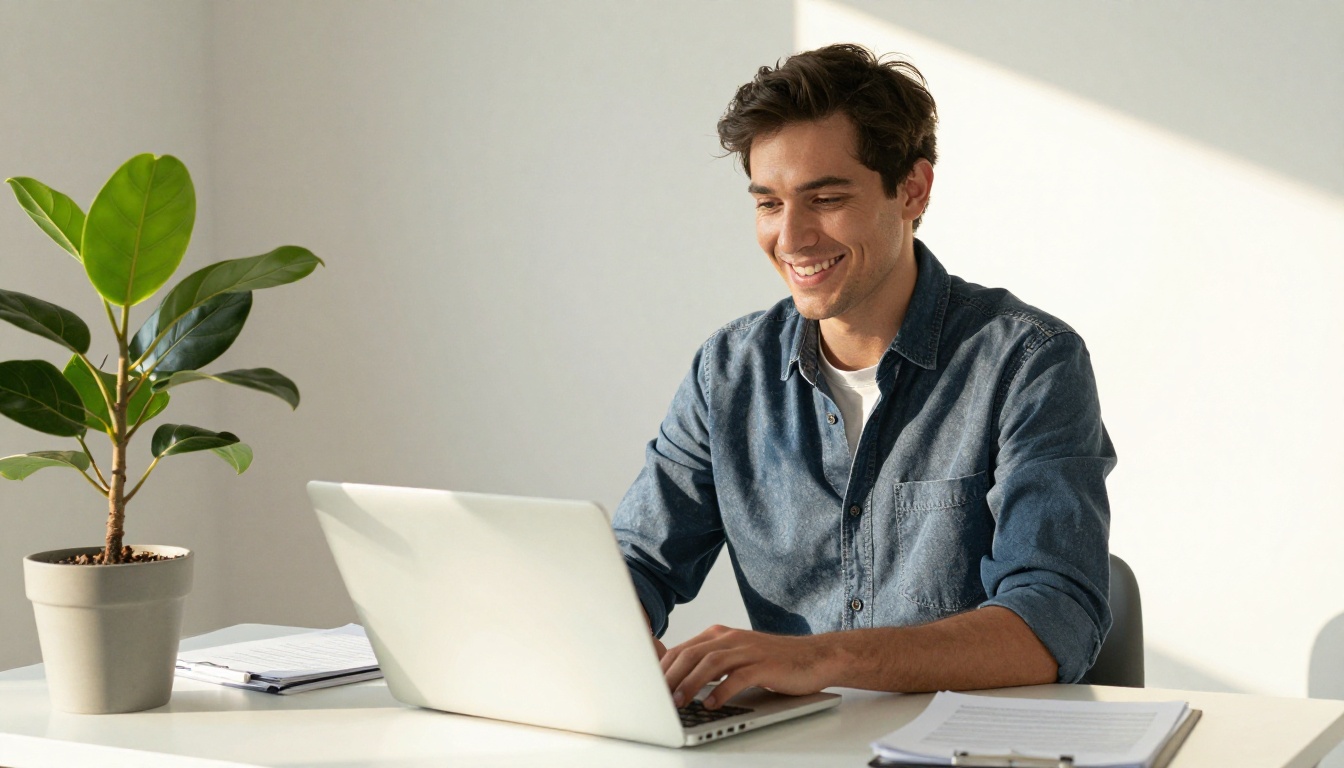 Entrepreneur closing a laptop after making a confident decision