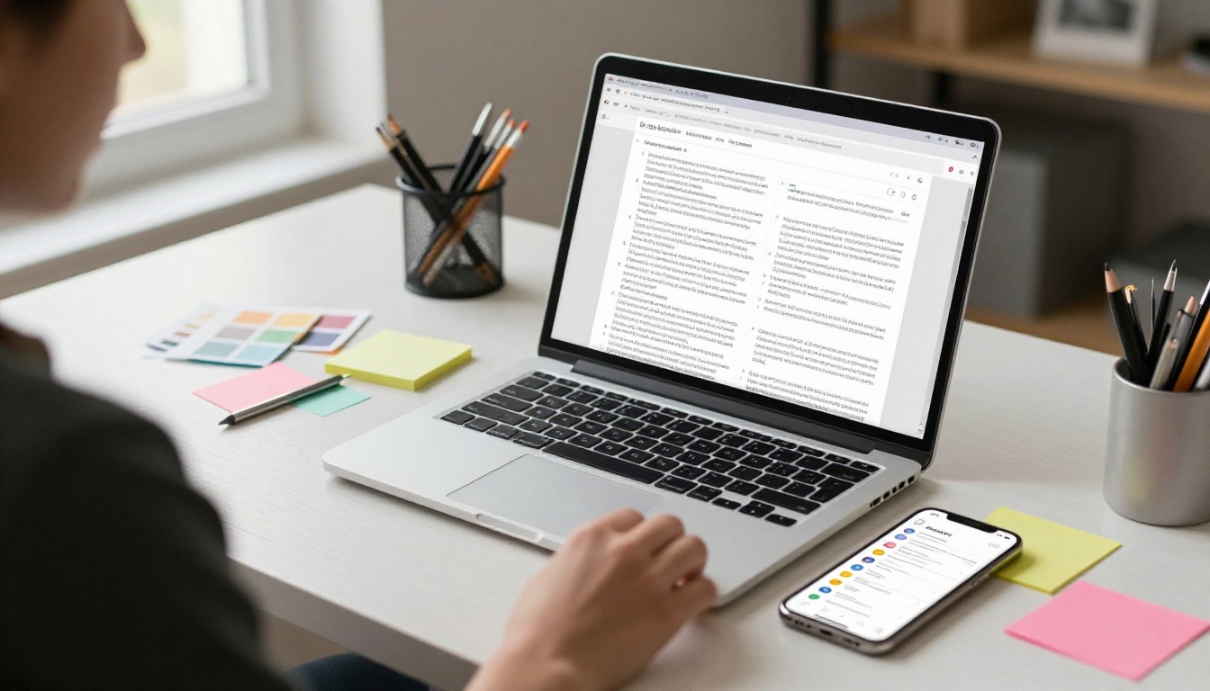 Designer comparing a long laptop layout with a clean single-column mobile view