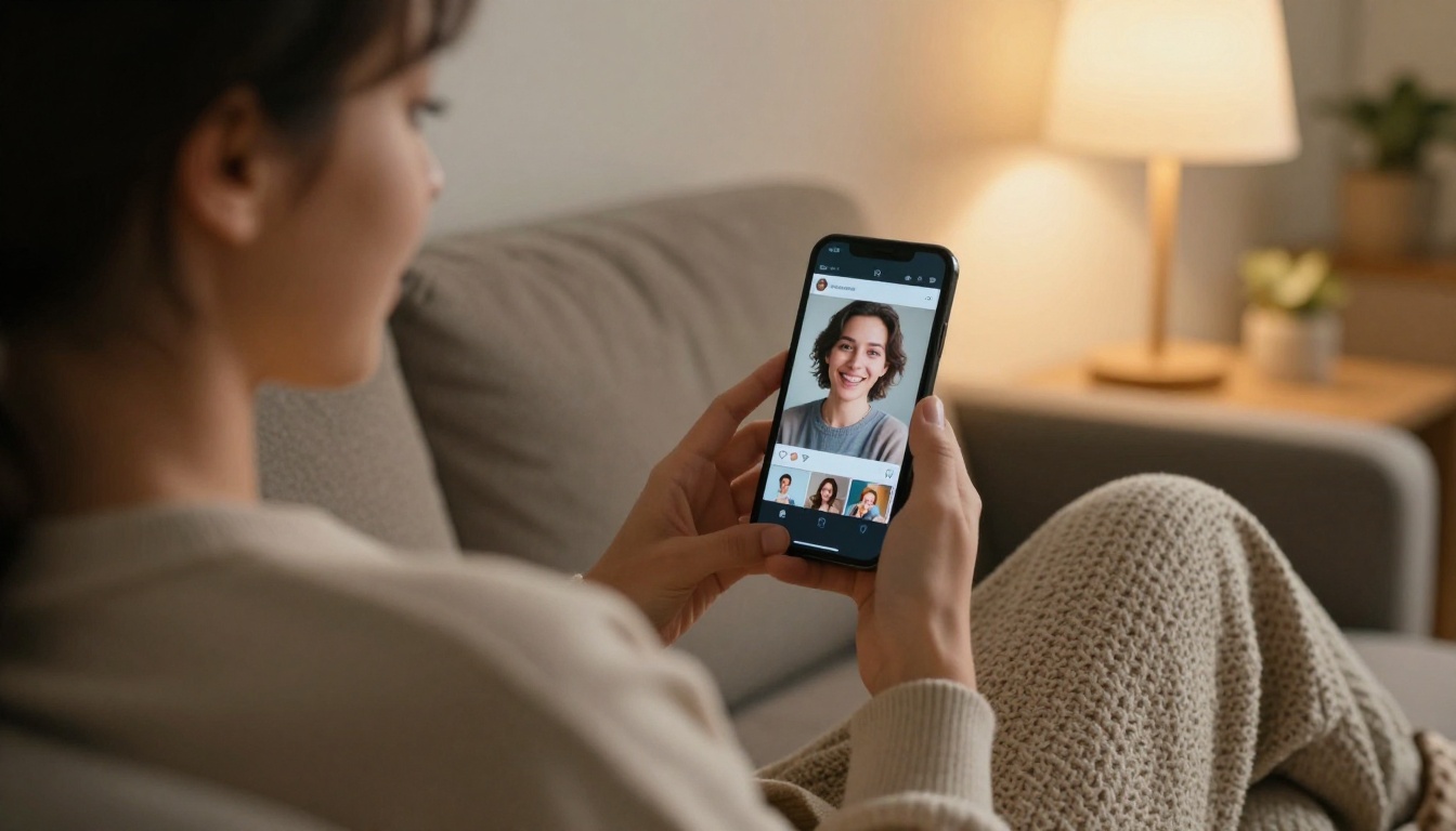 Person relaxing on a sofa swiping through a flipbook style report on a phone