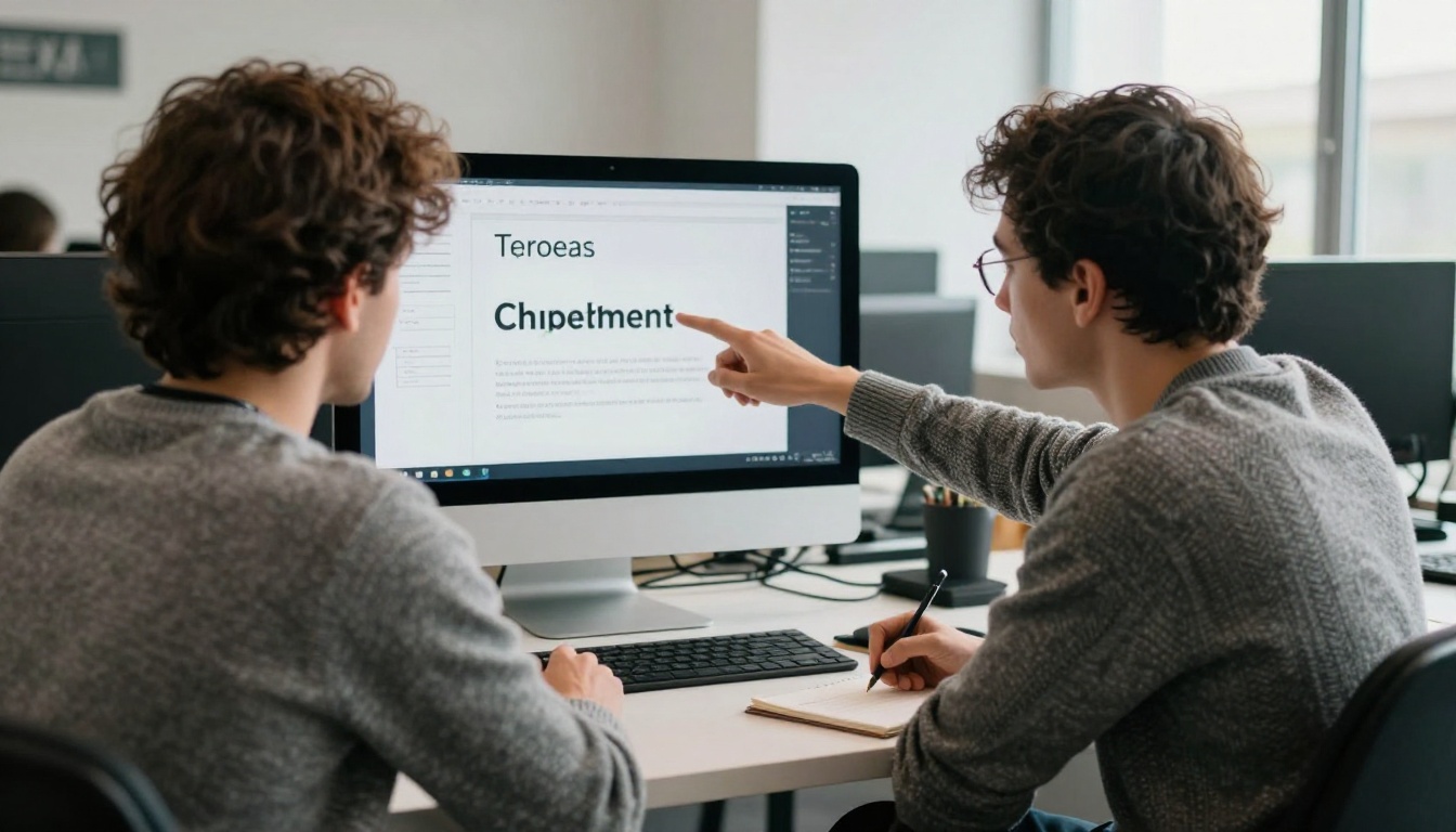 Cofounders reviewing a pitch deck design on a large monitor