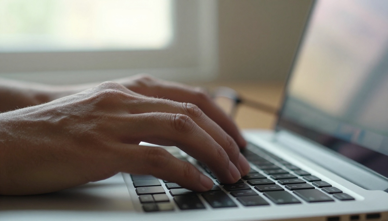 Hands typing landing page copy on a laptop Hands typing landing page copy on a laptop