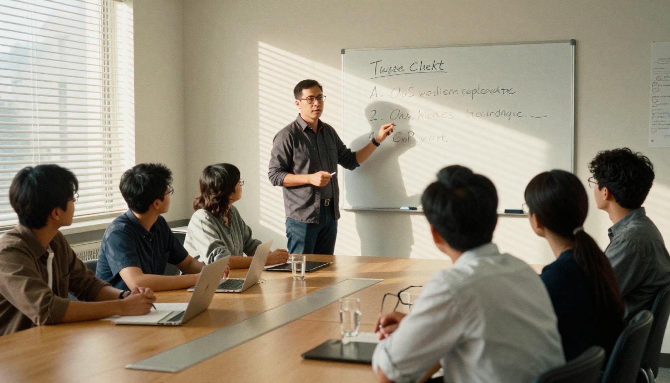 Team lead presenting a simple checklist at a whiteboard