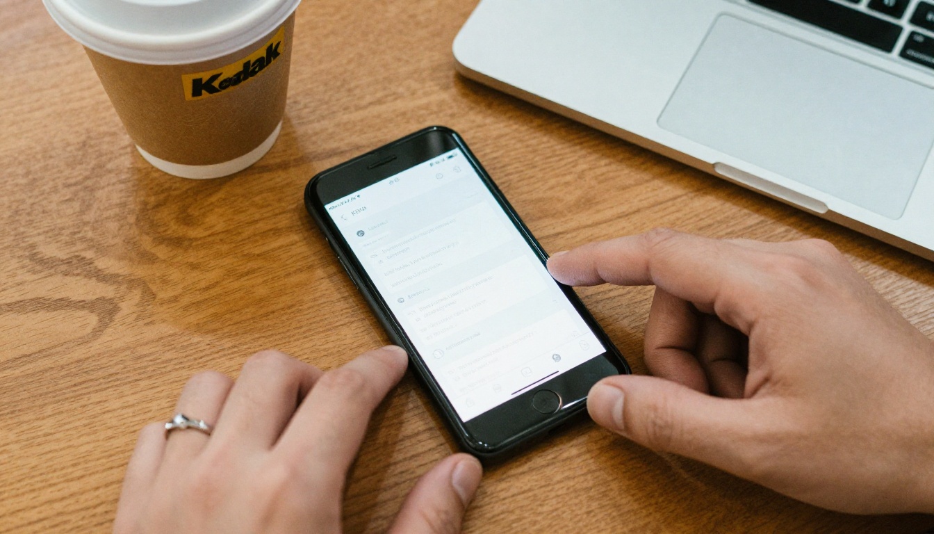 Hand pinching to zoom on a phone showing a tiny portfolio layout