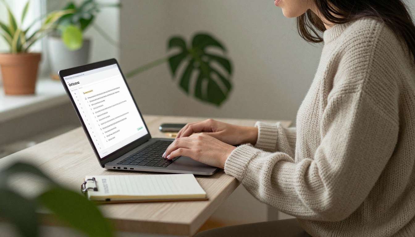 Woman at a standing desk writing a recruiter email with a single link