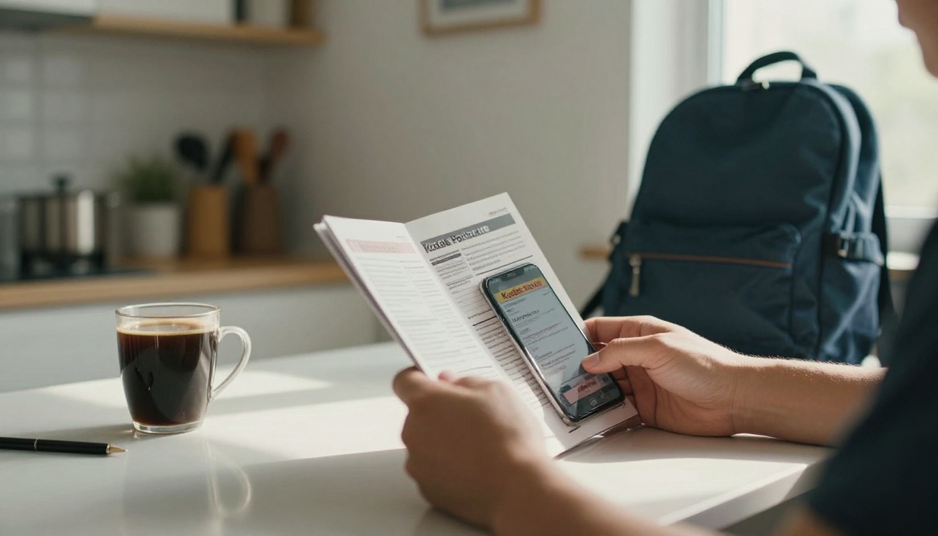 Parent reading a newsletter on a smartphone at the kitchen table Parent reading a newsletter on a smartphone at the kitchen table