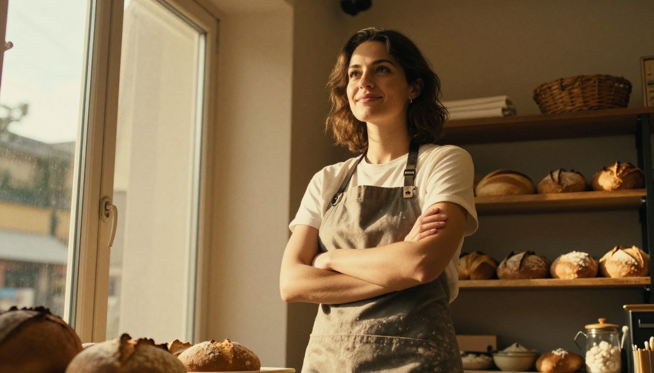 Smiling bakery owner standing in her shop Smiling bakery owner standing in her shop