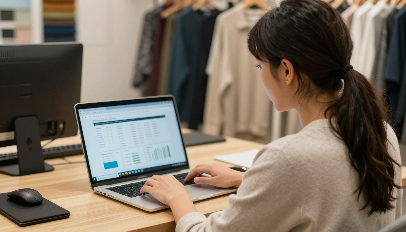 Retail manager reviewing analytics charts on a laptop Retail manager reviewing analytics charts on a laptop