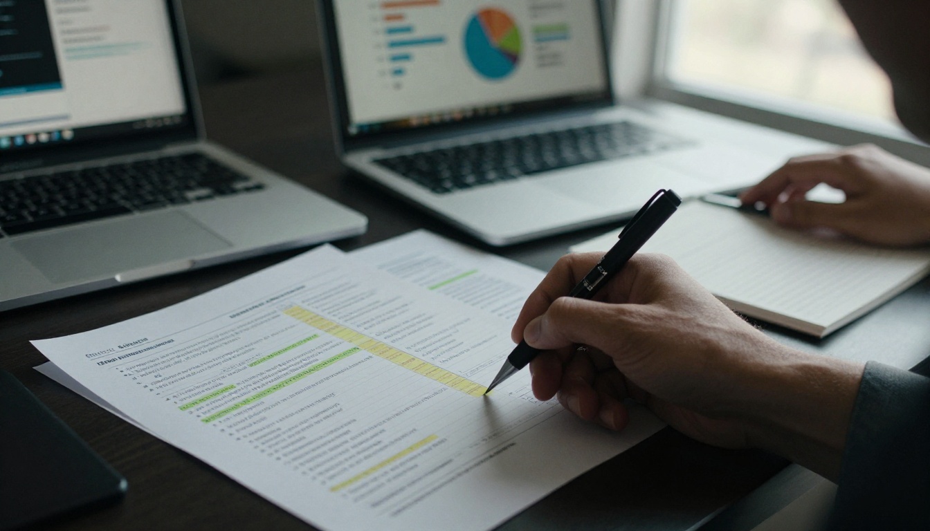 Analyst reviewing a printed report