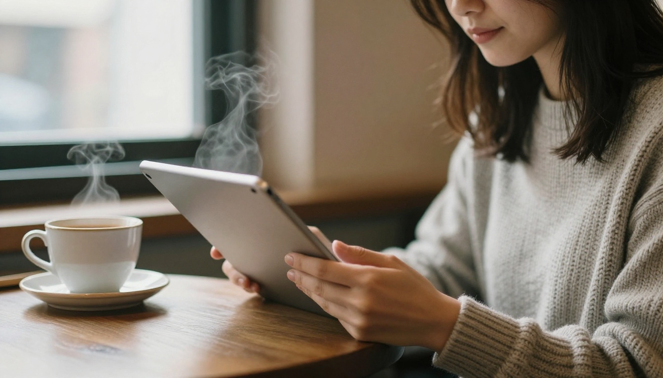 Woman reading a digital magazine on a tablet