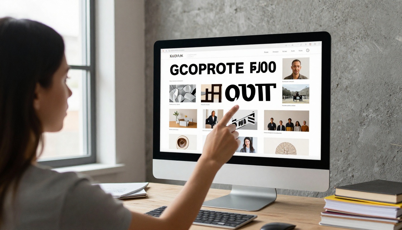 Over the shoulder view of a freelance designer reviewing a portfolio on a large monitor