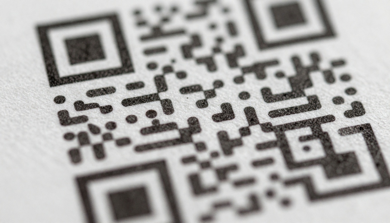 Macro close-up of a printed QR code on matte paper Macro close-up of a printed QR code on matte paper