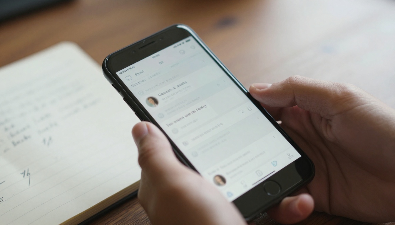 A hand holding a smartphone with an email inbox next to a notebook of percentages A hand holding a smartphone with an email inbox next to a notebook of percentages