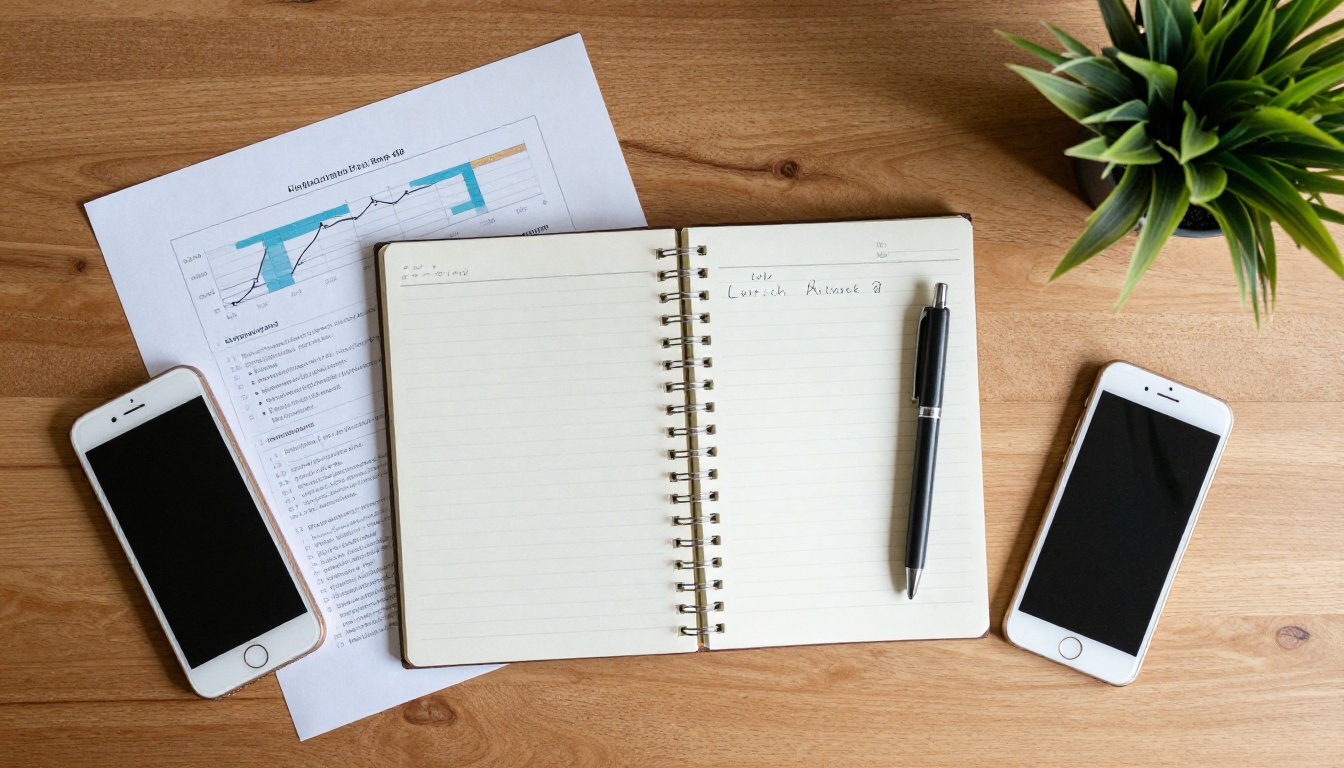 Printed analytics charts on a desk beside a smartphone Printed analytics charts on a desk beside a smartphone