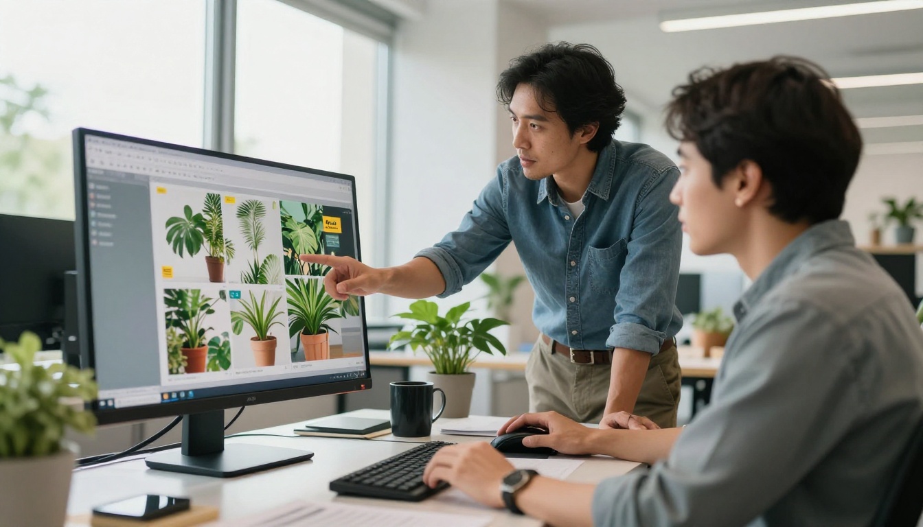 Designer editing a magazine layout on a wide monitor Designer editing a magazine layout on a wide monitor