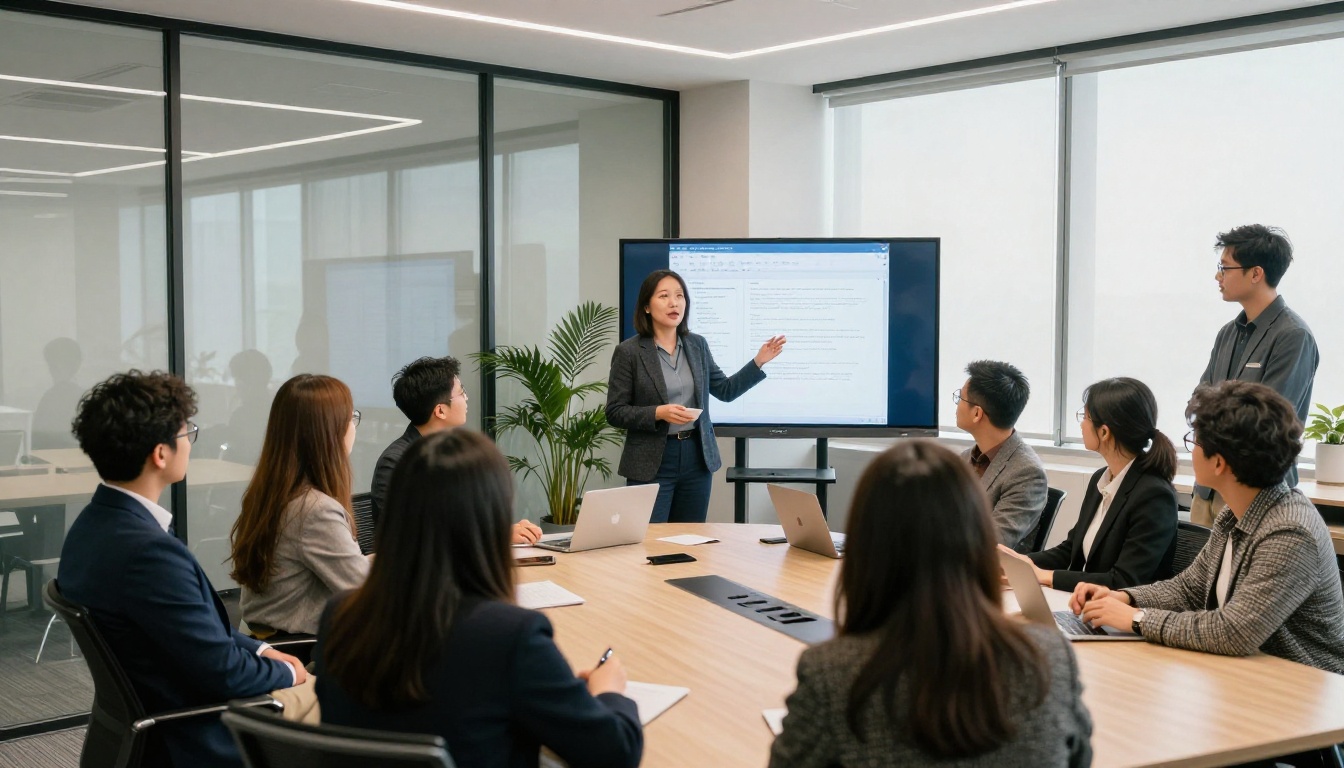 A nonprofit executive director presenting a report to a small board