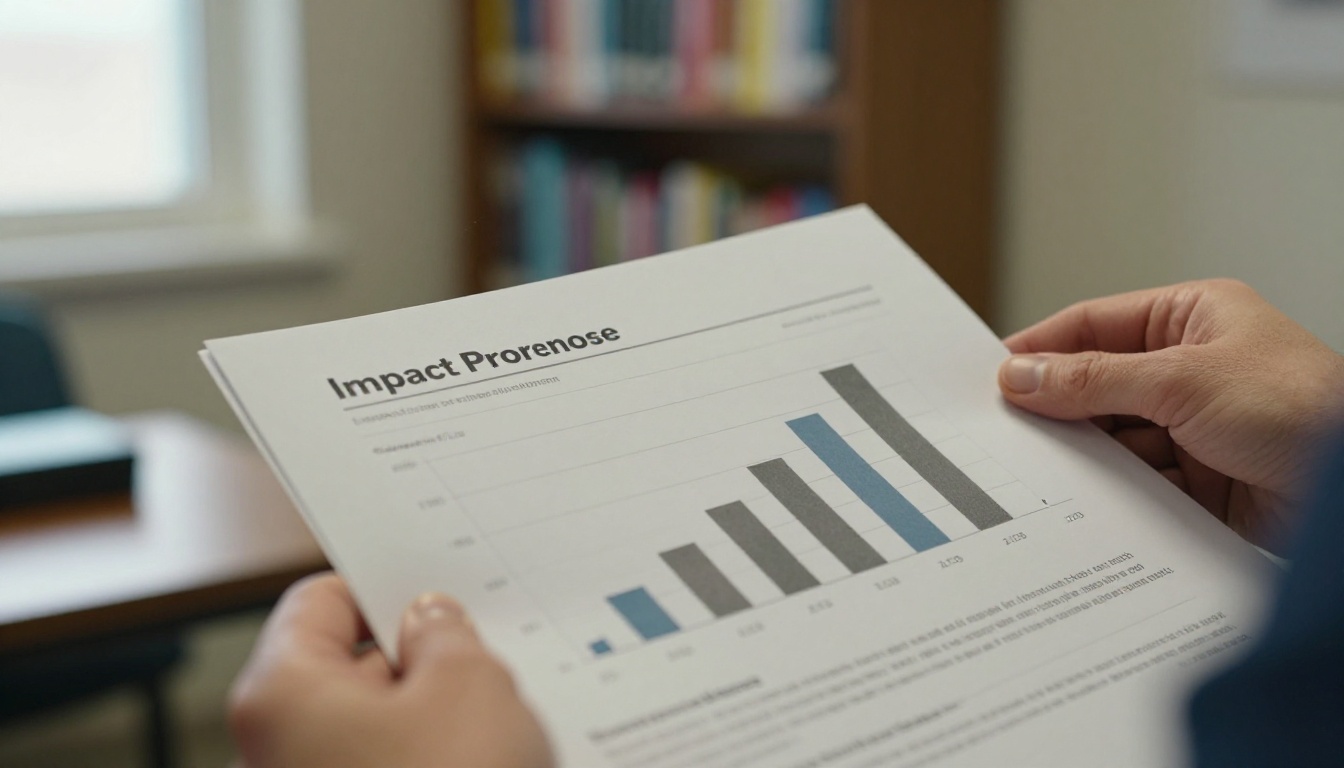 Hands holding a printed impact report open to a bar chart