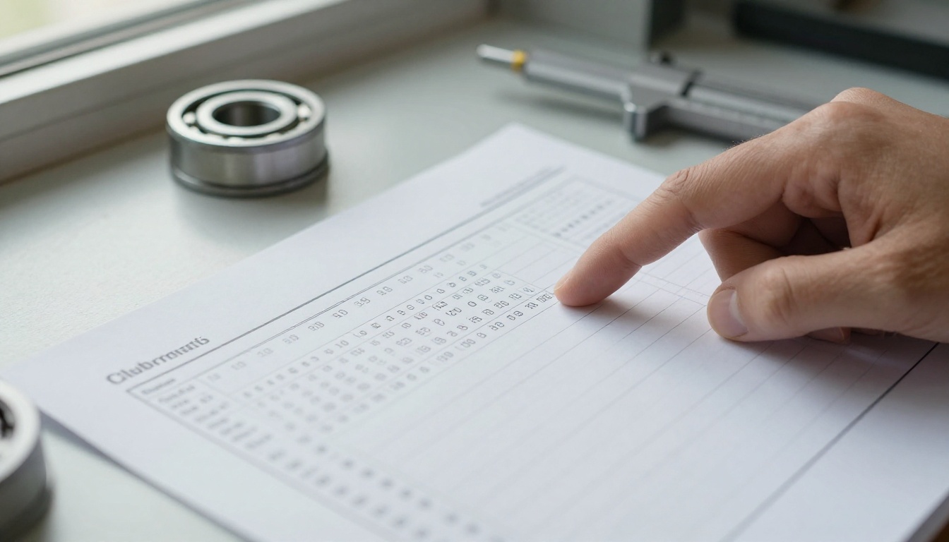 Engineer tracing tolerance values on a printed data sheet