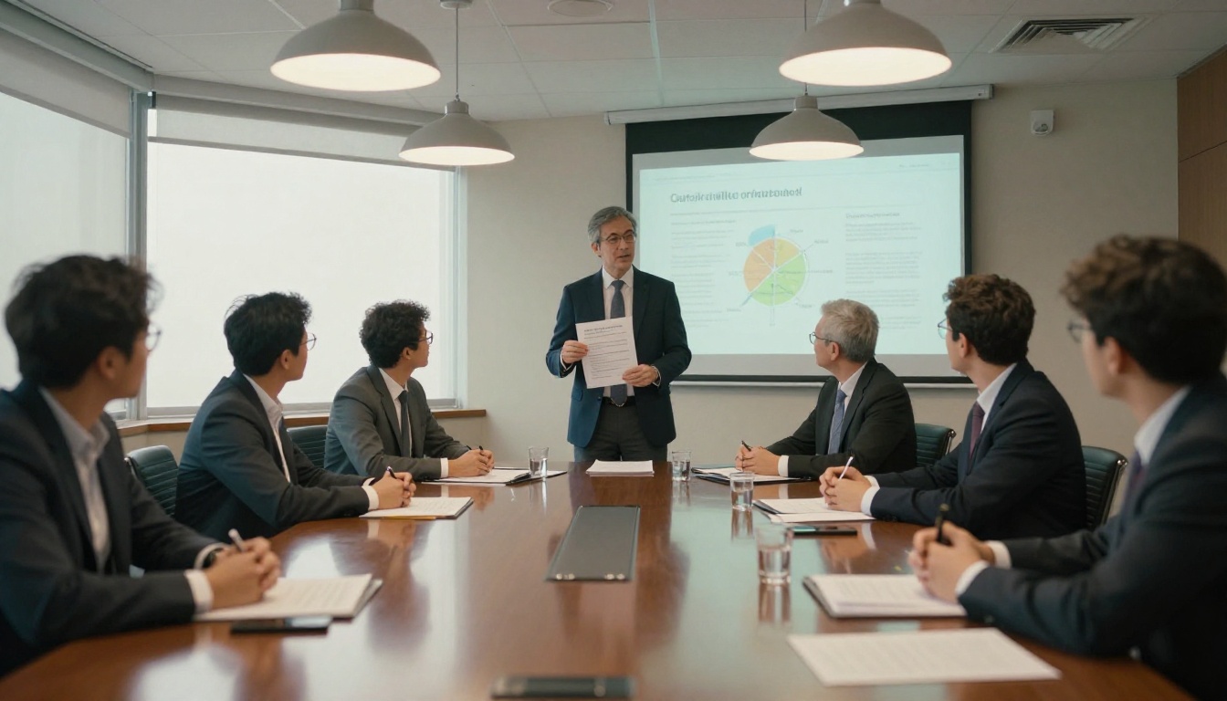 Boardroom presentation of printed sustainability findings