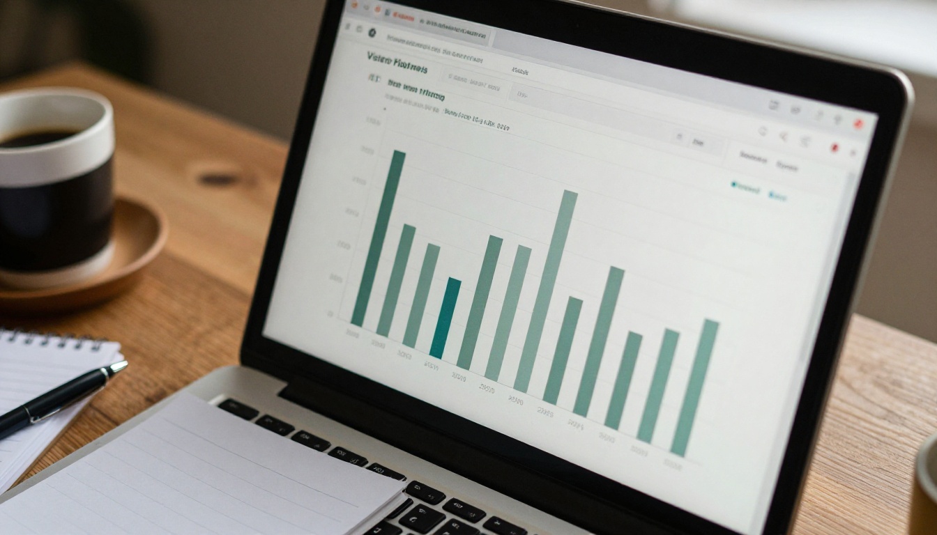 Laptop showing a simple analytics dashboard with visitor page views