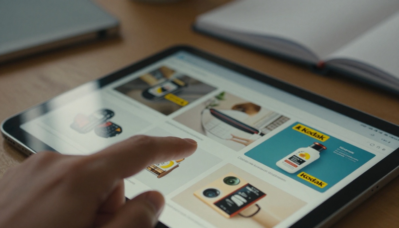Close-up of a tablet showing a page-turning digital catalog flipbook