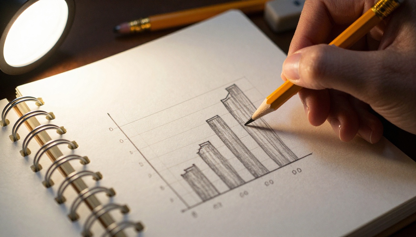 Macro shot of a hand-drawn bar chart in a spiral notebook Macro shot of a hand-drawn bar chart in a spiral notebook