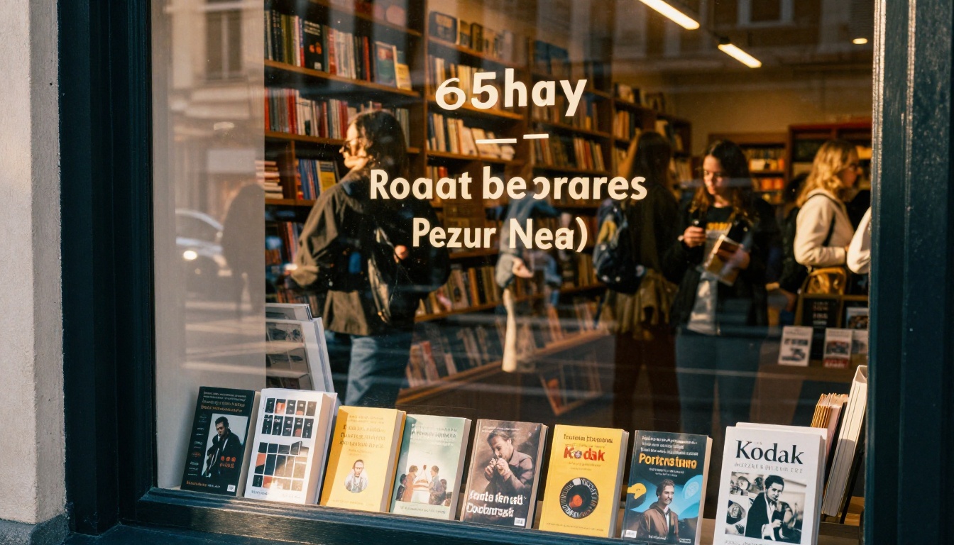 Bookstore window display featuring a newly launched novel