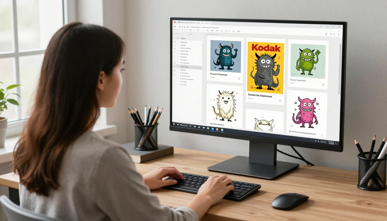 A designer exporting a zine layout to PDF on a large monitor