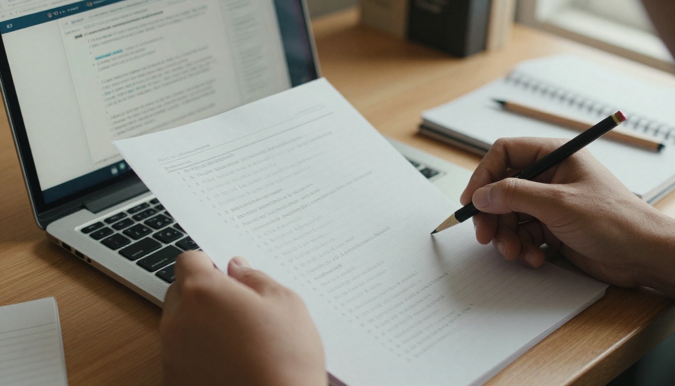 Student hands scrolling a chapter list on a laptop