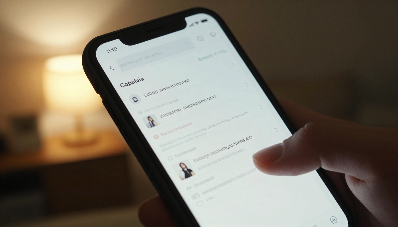 Smartphone showing an email with a digital catalog page open in a cozy room