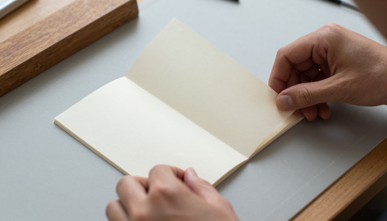 Photographer's hands folding a single printed sheet into an eight page zine Photographer's hands folding a single printed sheet into an eight page zine
