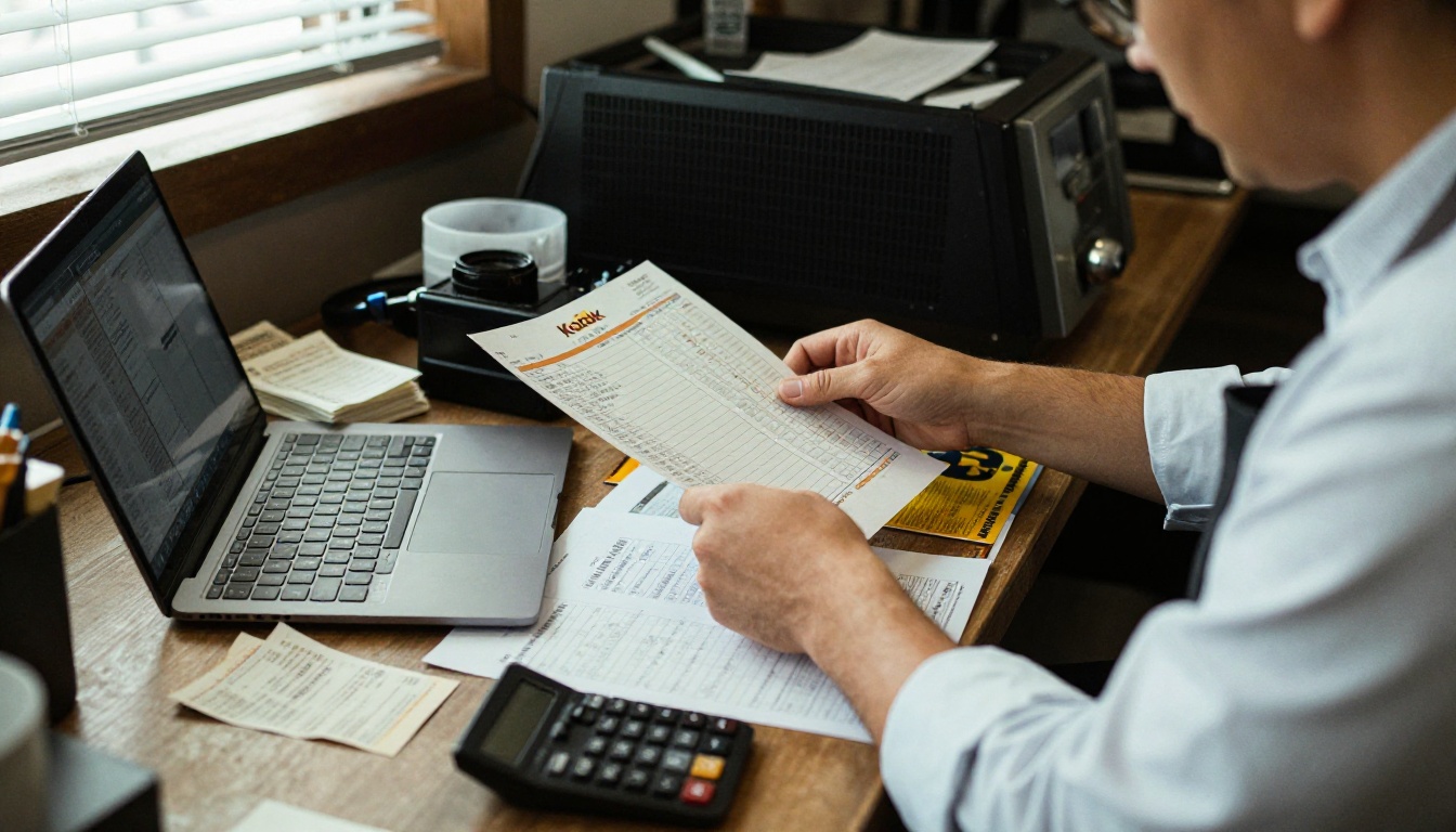 Restaurant owner comparing printing invoices