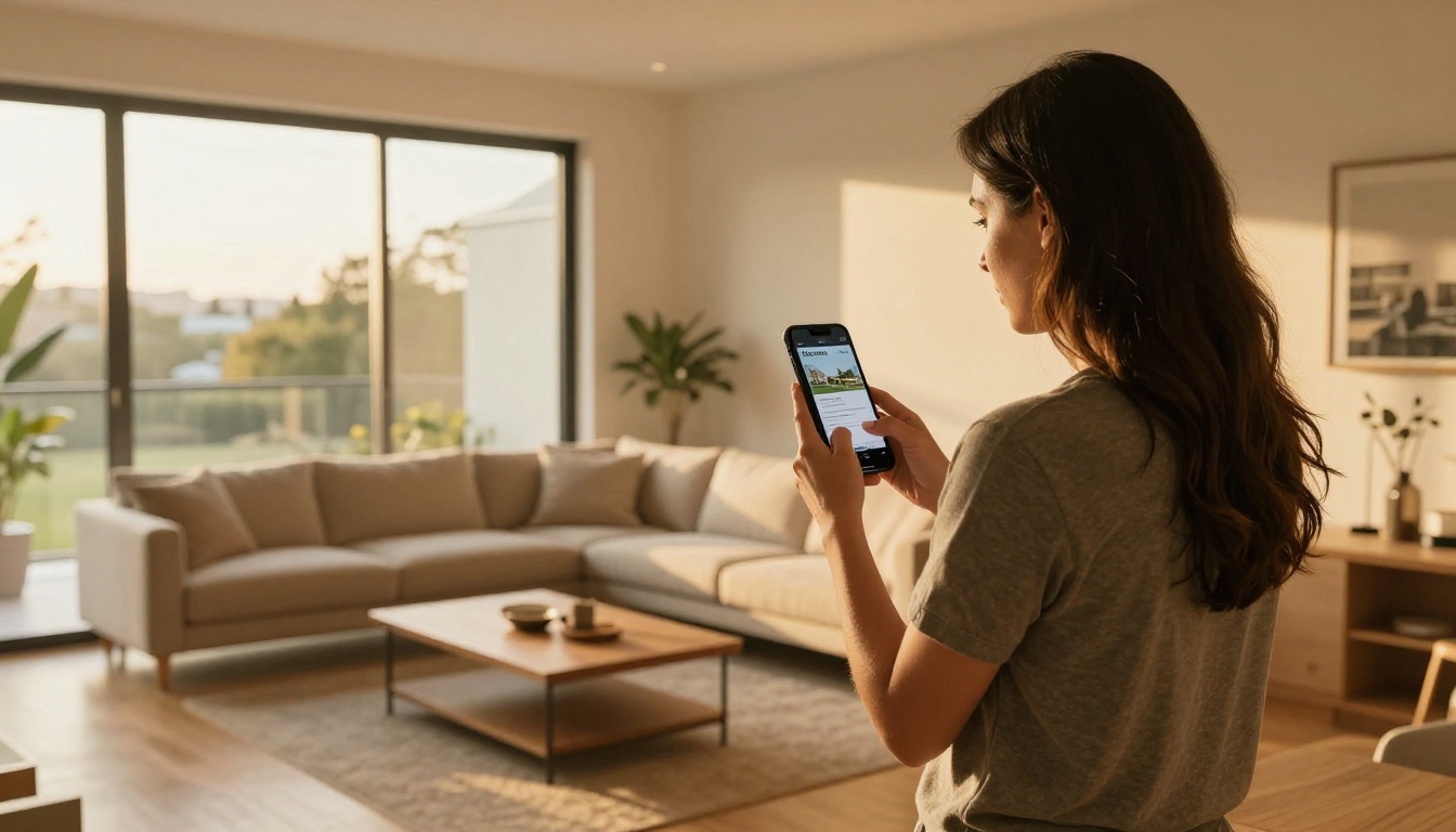 Real estate agent browsing a digital brochure on a phone Real estate agent browsing a digital brochure on a phone