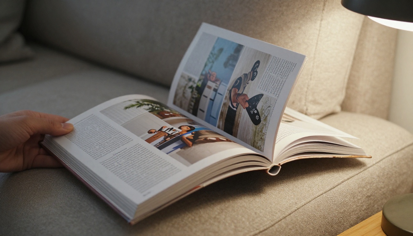Flipping through a printed magazine-style portfolio book