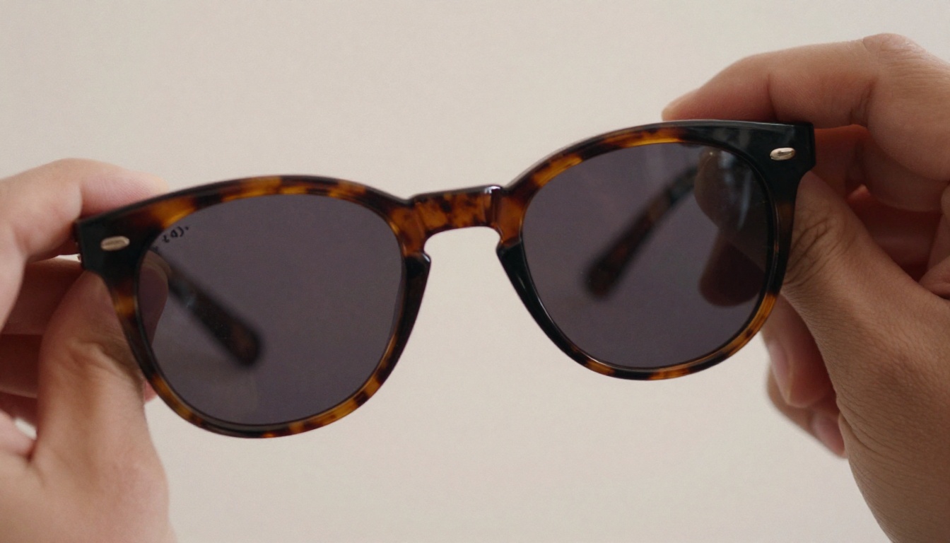 Extreme close-up of hands holding a pair of sunglasses against a pastel backdrop Extreme close-up of hands holding a pair of sunglasses against a pastel backdrop