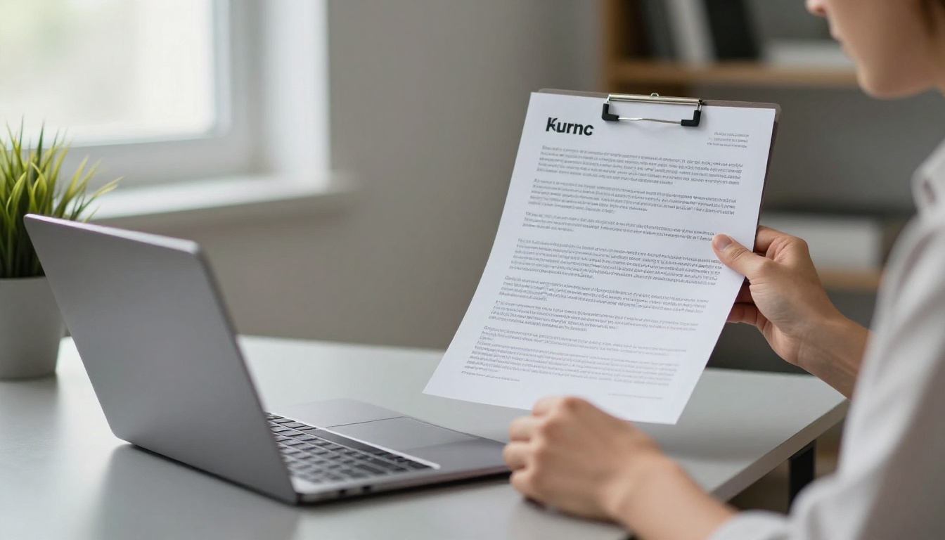Hiring manager reading a portfolio on a laptop