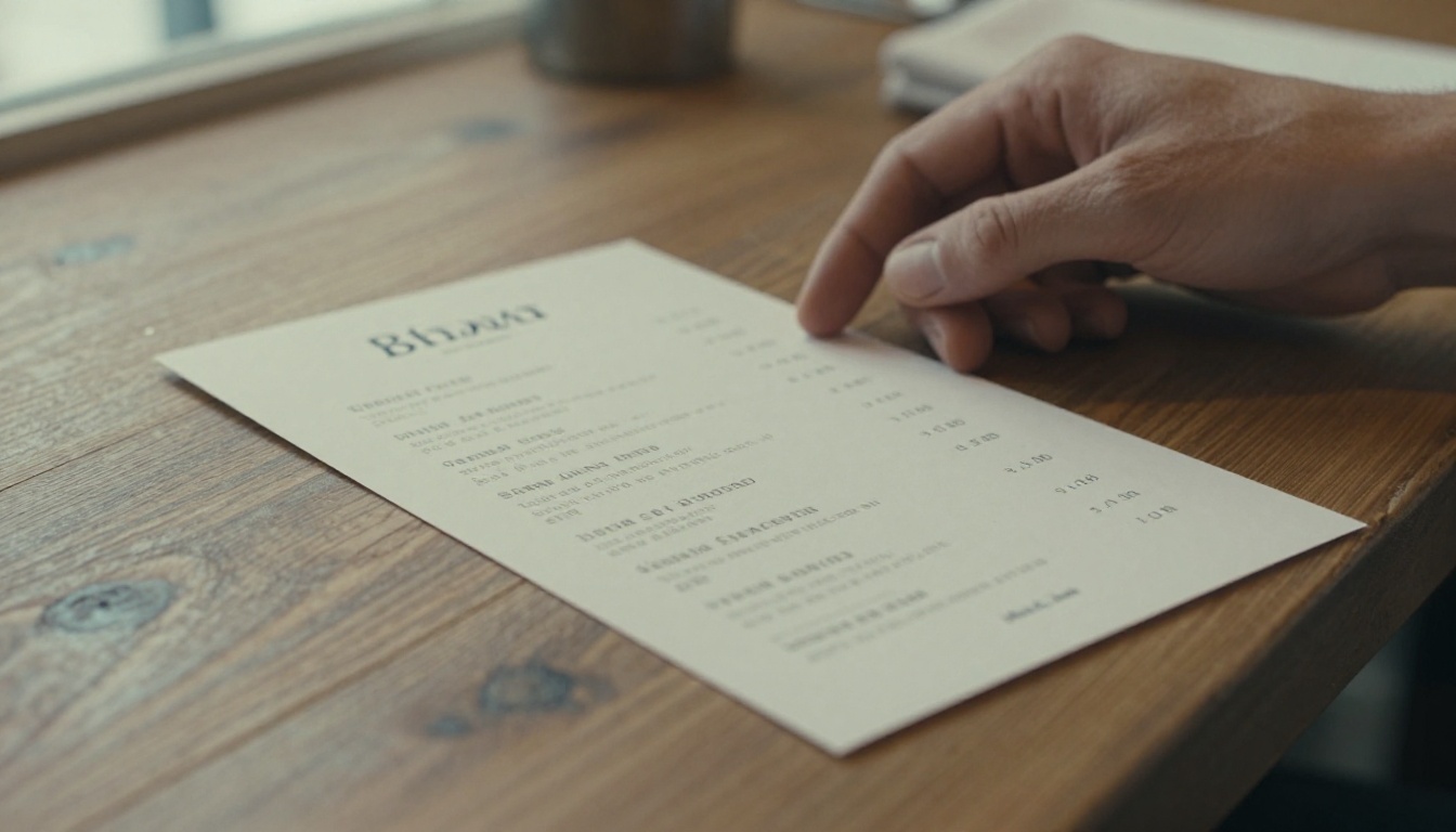 Chef placing a printed menu card on a rustic table
