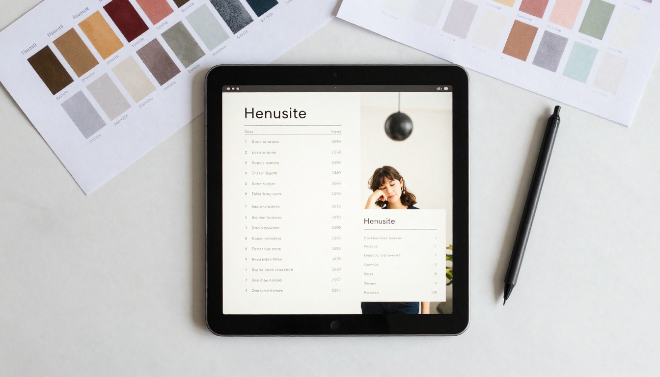 Aerial view of a designer's workspace with menu proofs
