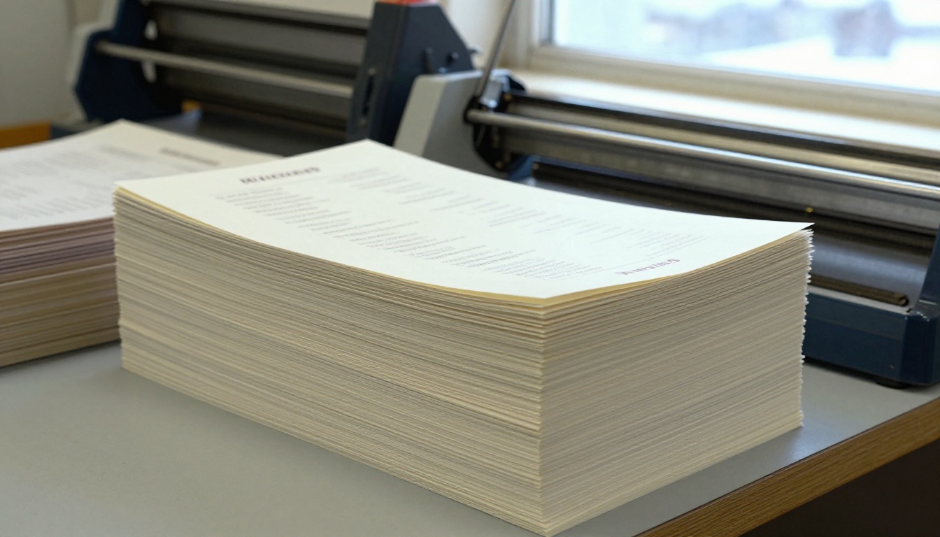 Stack of printed menus in a print shop