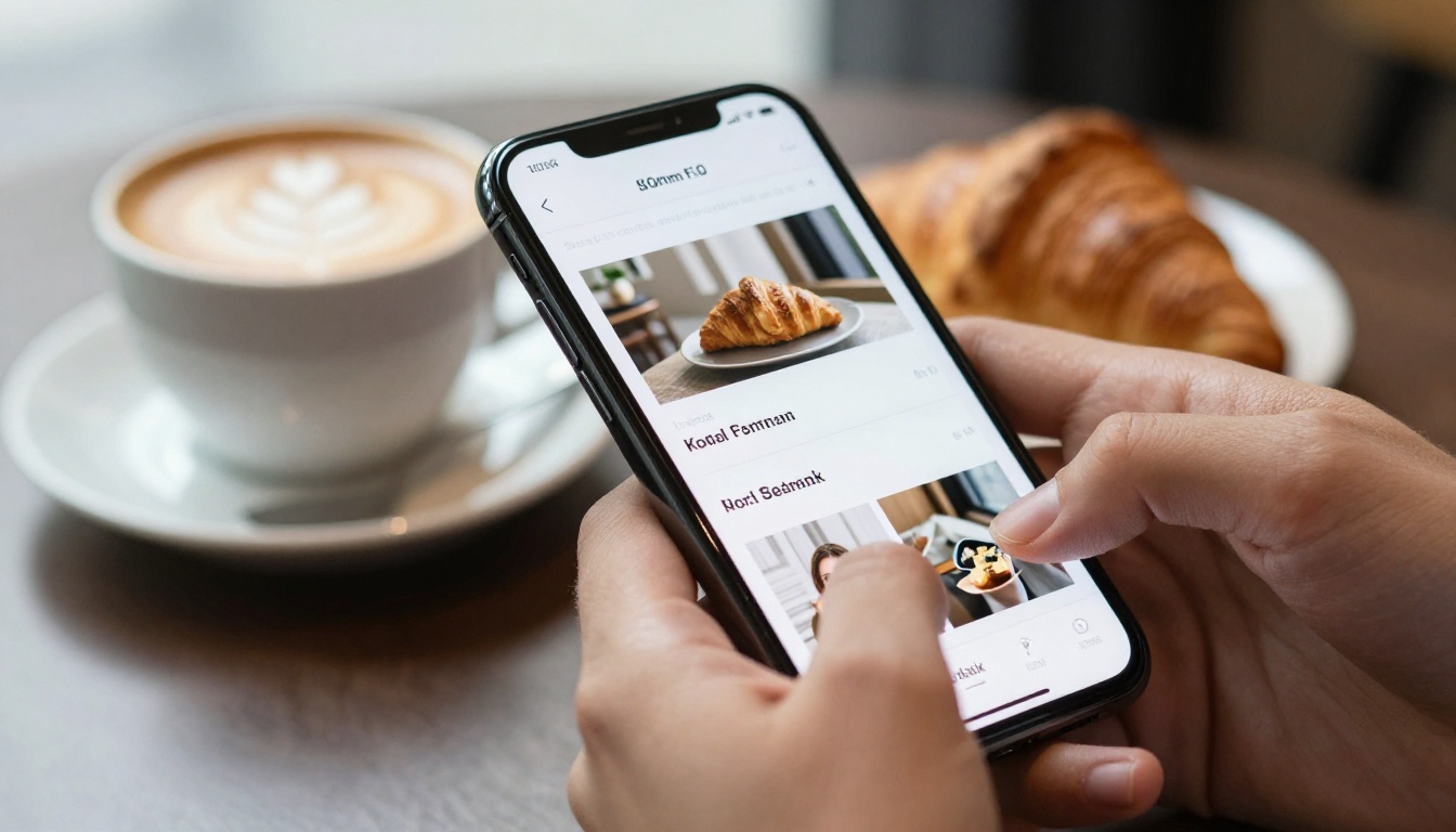 Close-up of hands scrolling a smartphone showing a clean newsletter layout