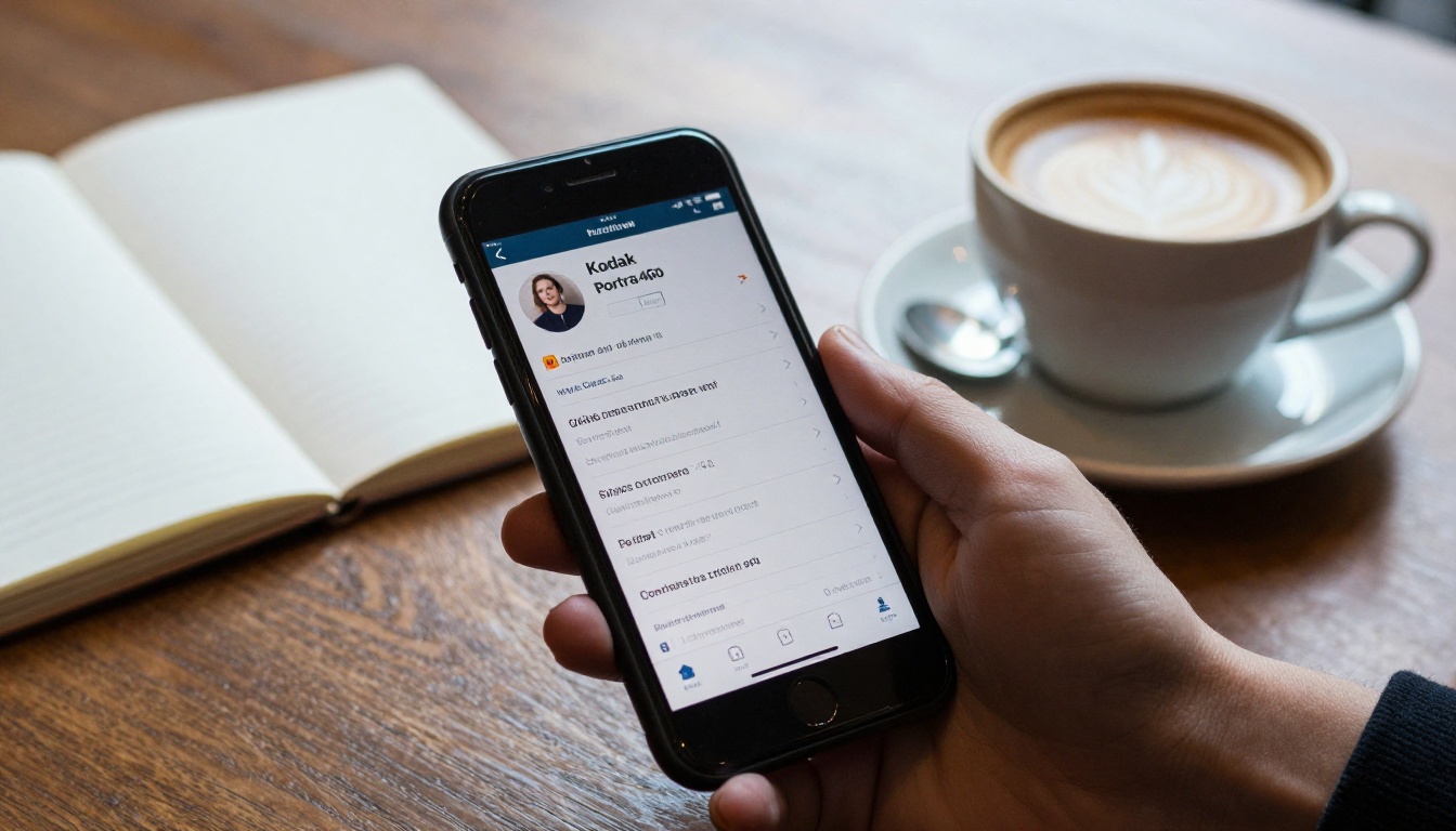 A mobile flipbook report on a smartphone beside a latte and notebook A mobile flipbook report on a smartphone beside a latte and notebook