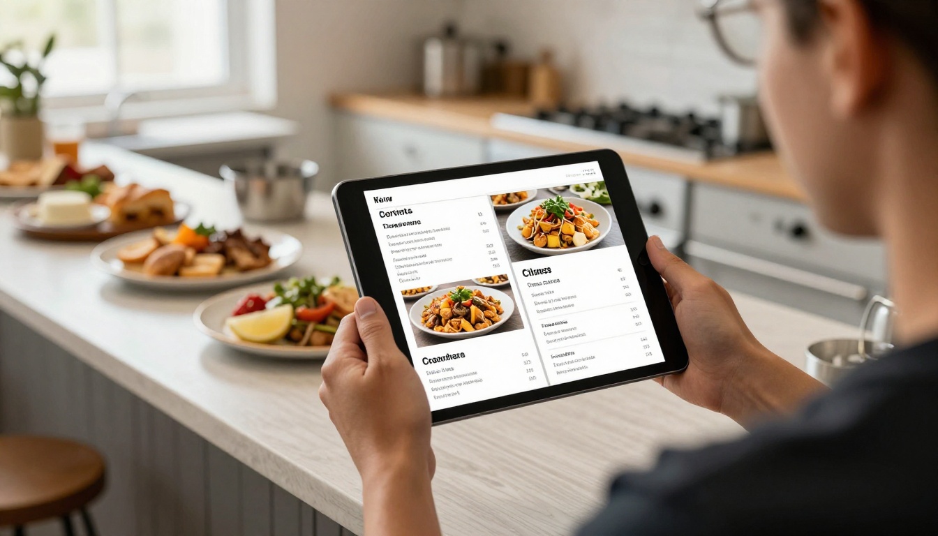 Caterer showing a digital page turning menu brochure on a tablet