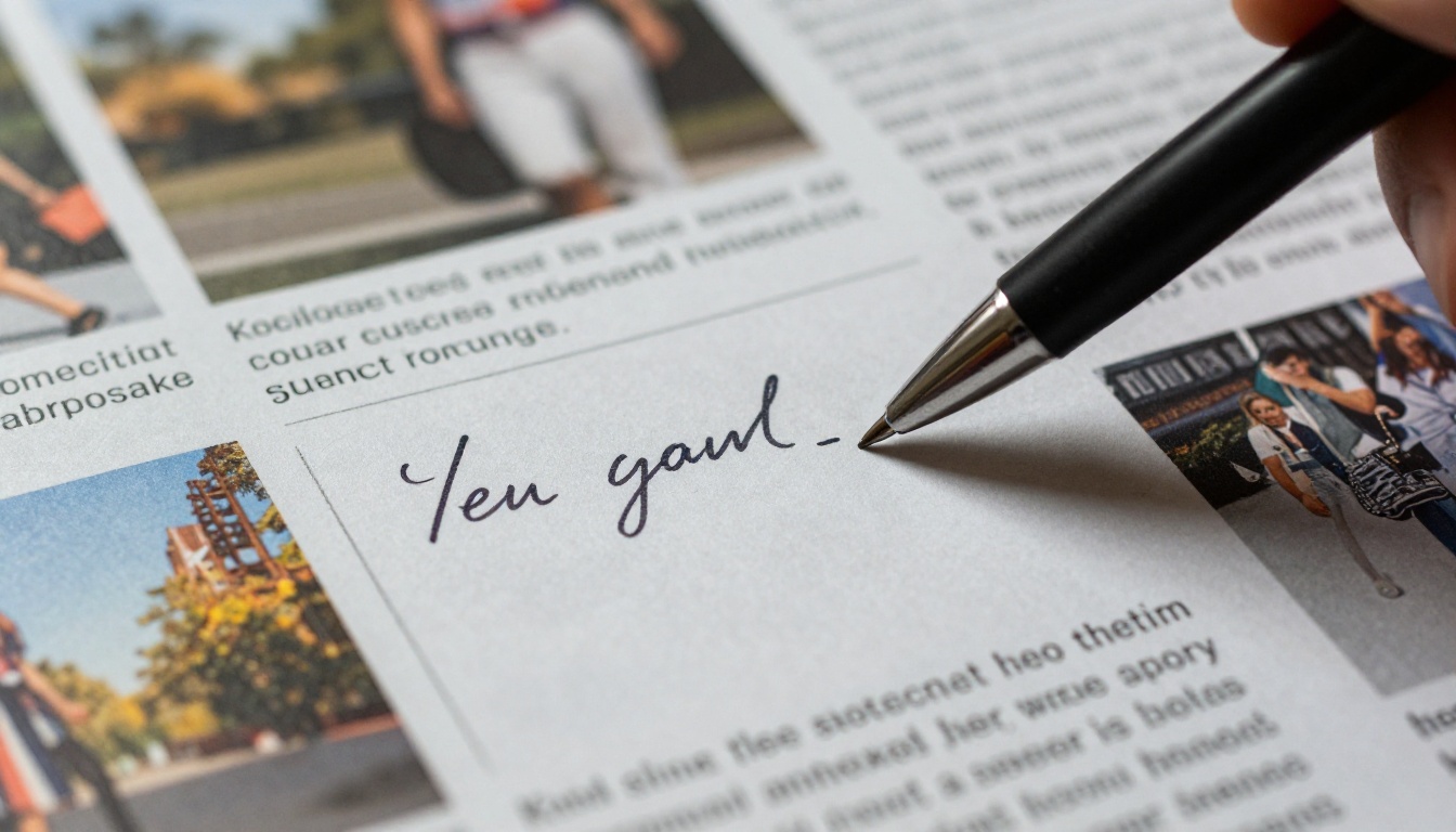 Close-up of a magazine page with outfit palette swatches and a handwritten note